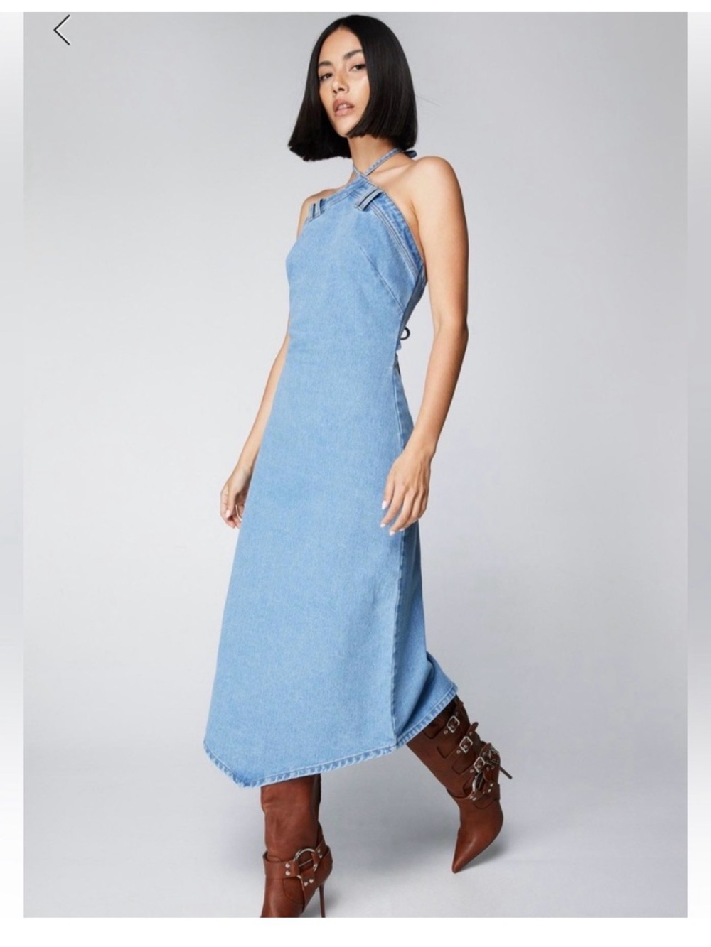 NastyGal Denim Tie Back Midi Dress